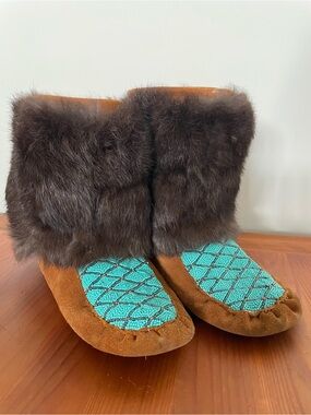 Fur trimmed beaded moccasins